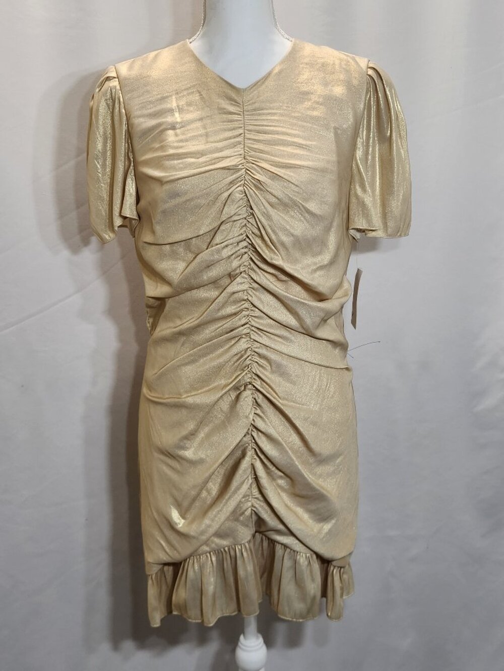 Dress the Population Chandler Gold Metallic Ruched Mini Dress XL NWT
